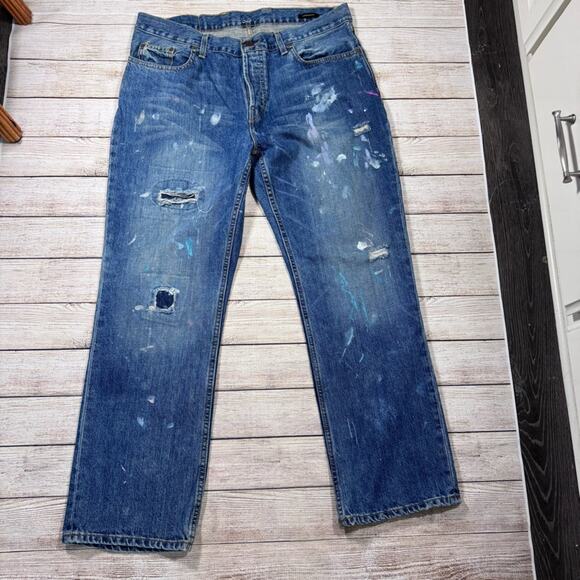 East West East/West Distressed Button Fly Mens Denim Jeans Size 38 *Flaws* - Picture 4 of 16